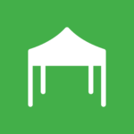 White tent icon with green background